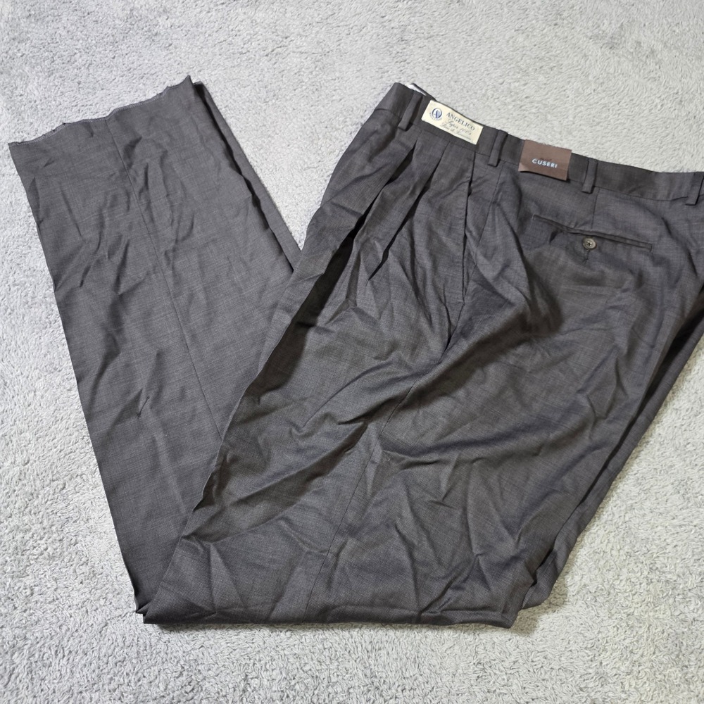 Cuseri Mens Size 38 Pleated Wool Dress Pants Gray Angelico Super 100s Italy NWT
